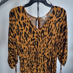 CLEARANCE- Umgee Tiered High Low Brown Leopard Boho-Glam Chic Midi Dress (S: L)